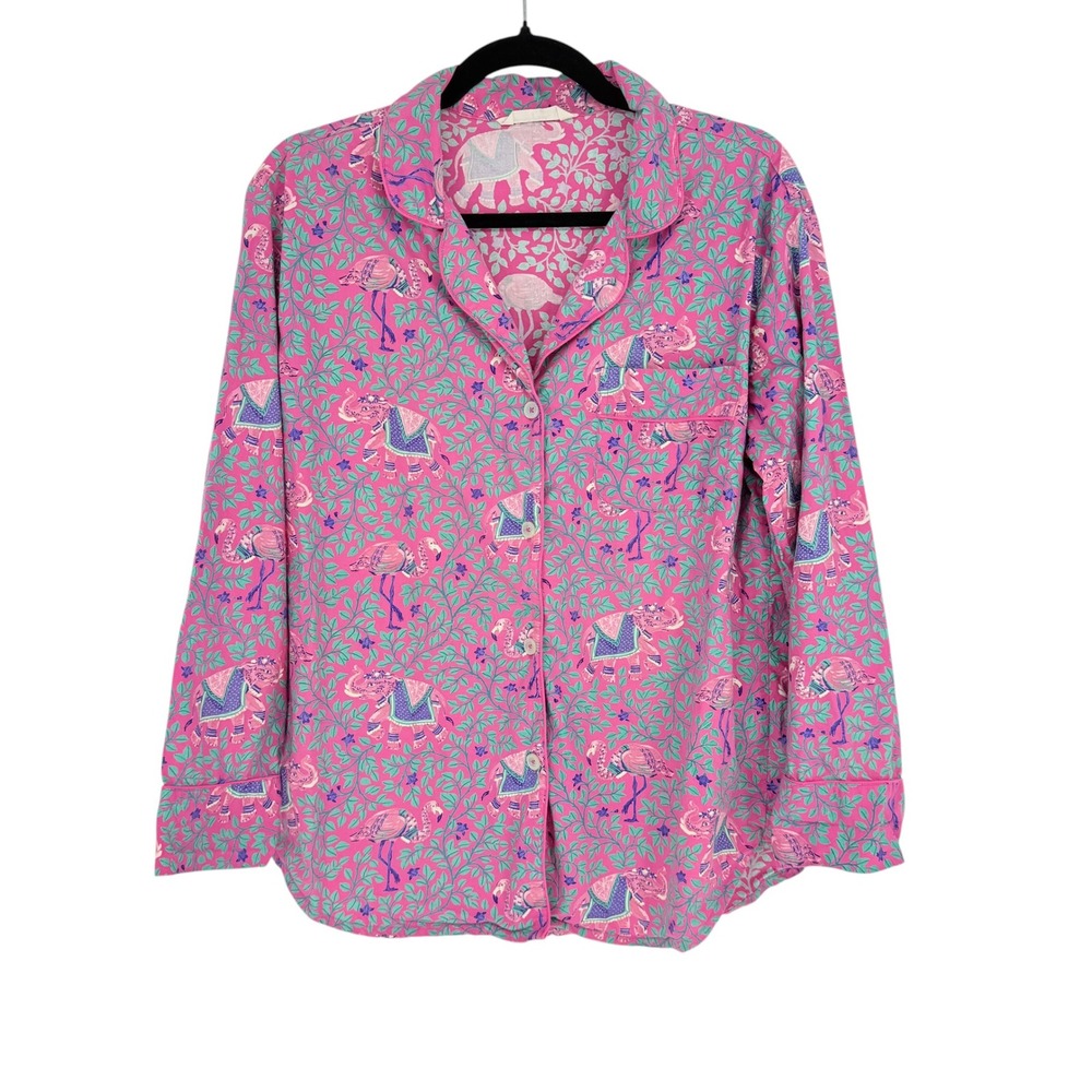 Printfresh Pink Elephant Flamingo Cotton Pajama Set Womens Small Long Sleeve PJs - Picture 2 of 11